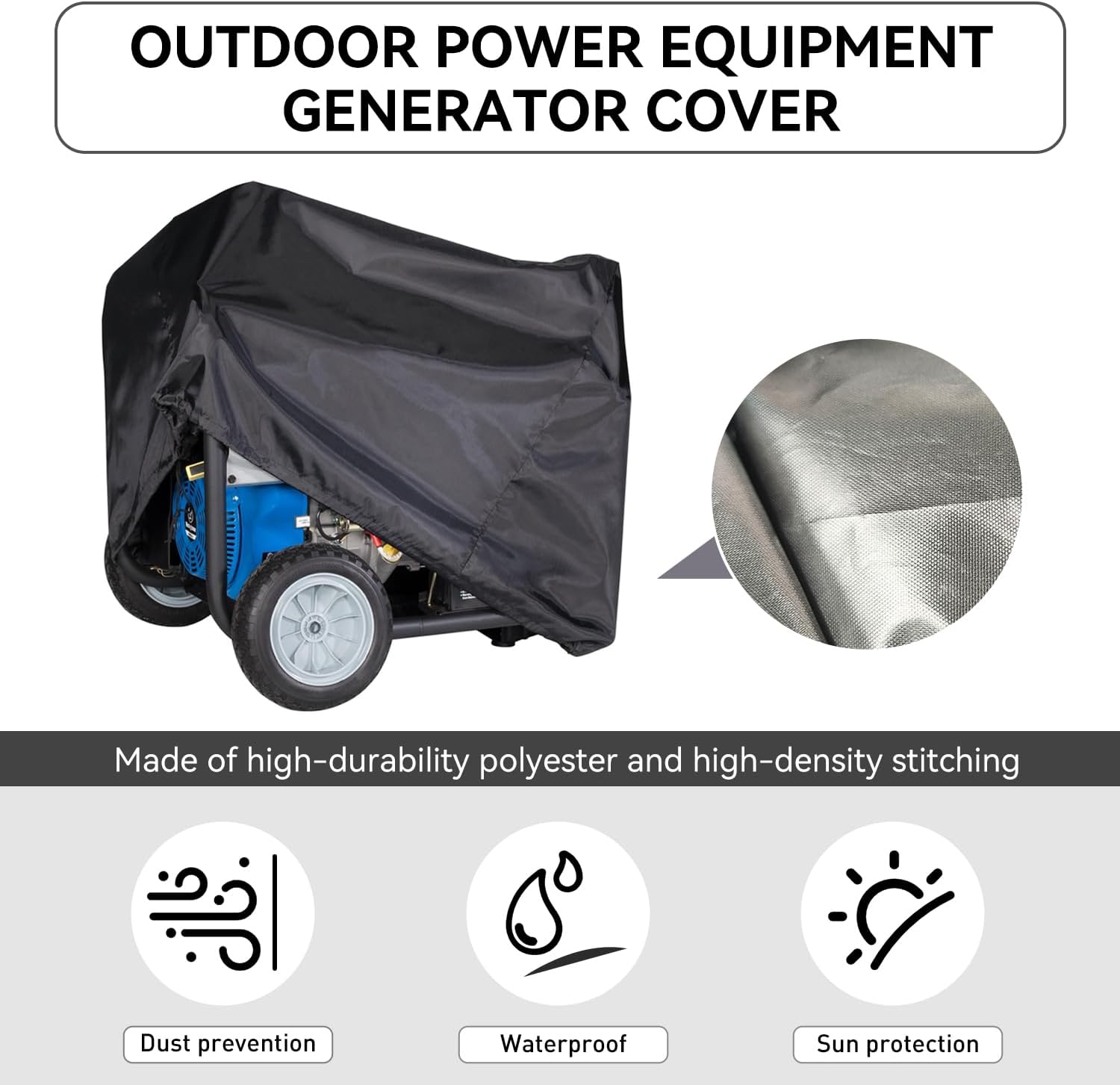Outdoor Power Equipment Generator Cover, Universal Fit for Up to 9500 Watts, Weather Resistant, Black image 2