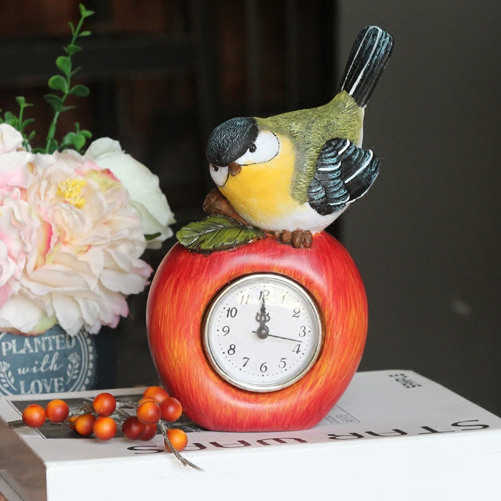 Amazon｜時計 置時計 クリエイティブ 卓上時計 リンゴの鳥 かわいい