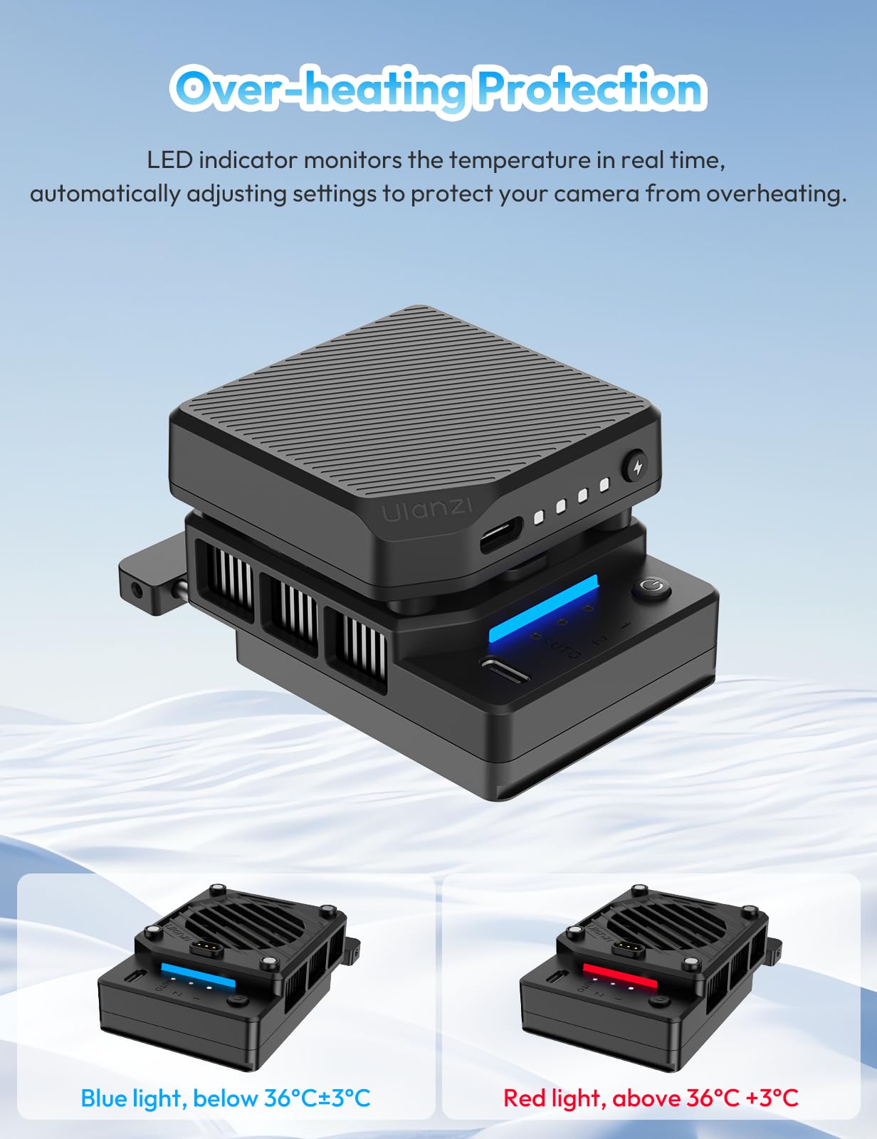 ULANZI CU01 Raffreddatore a Semiconduttore per Camera Fotografica, Sistema di Cooling Fan,Batteria Esterna da 3000mAh, Compatto e Efficace, Ideale per Sony, Canon, Nikon,Fujifilm