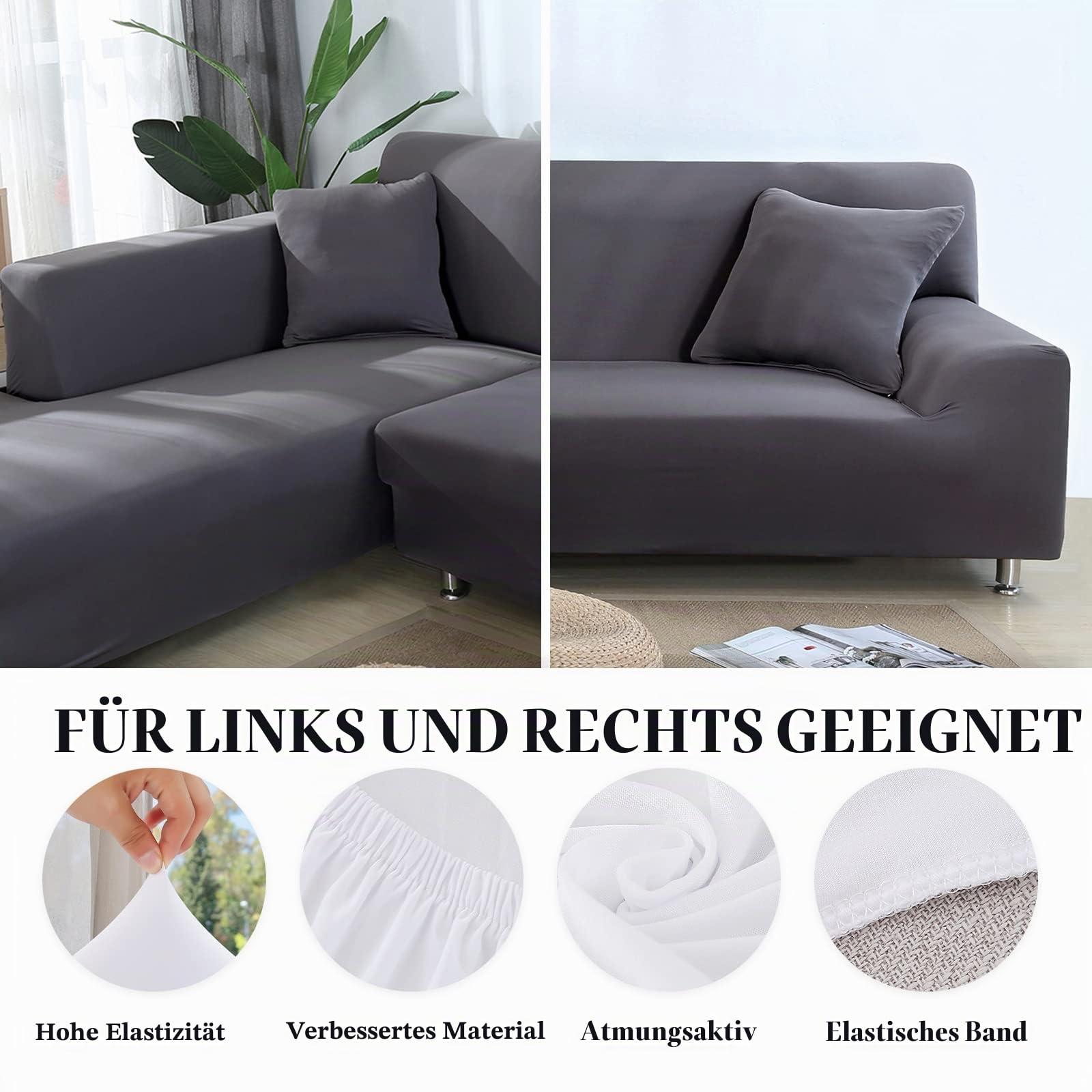 Jaotto Sofabezug Elastische Spandex Stretch Couchbezug für L-Form Sofa Überwürfe Universal Waschbar Sofaüberwurf 2er Antirutsch(3 Sitzer+4 Sitzer,Grau)