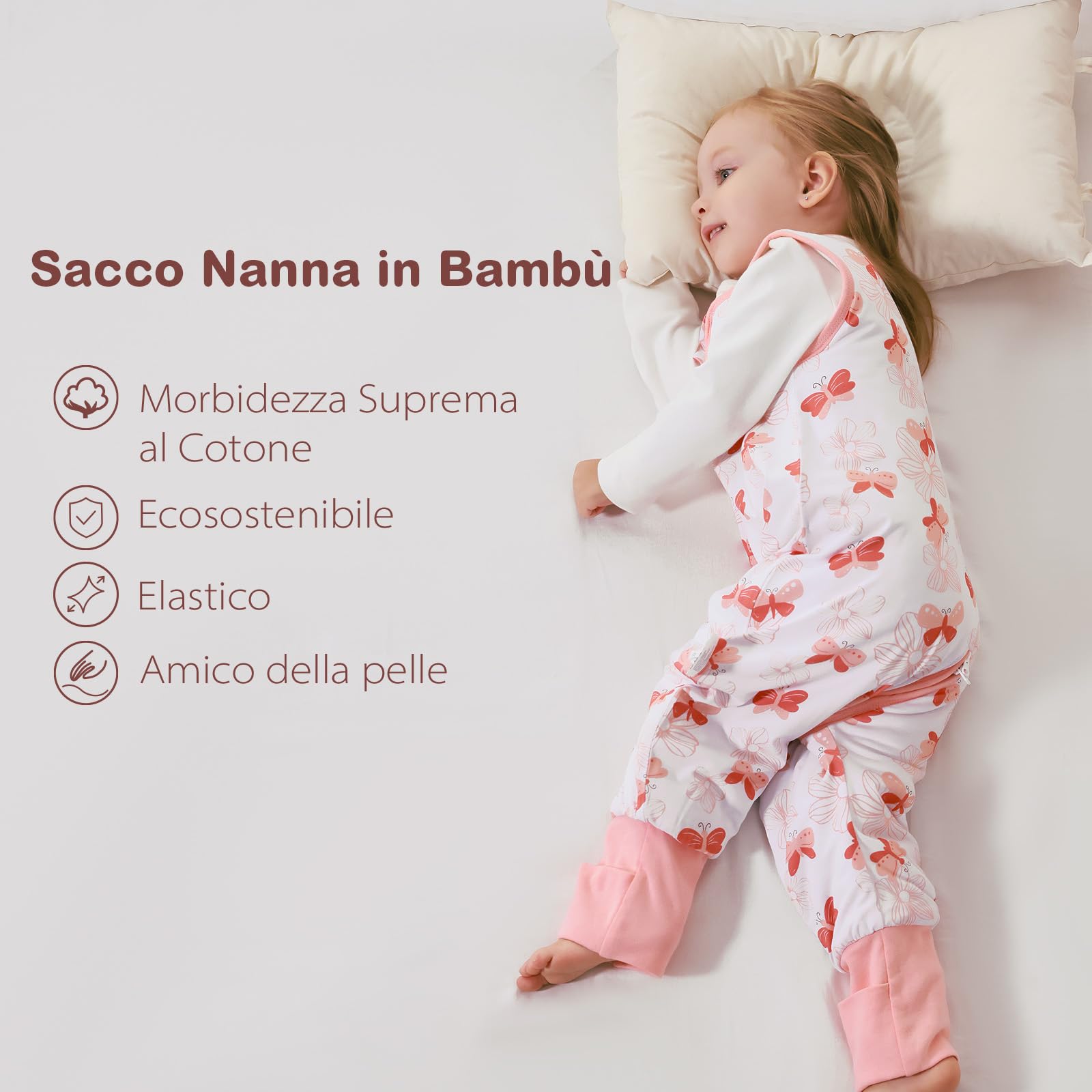 ToyaTec Sacco nanna con piedi, 2,5 Tog, super morbido, realizzato in rayon di bambù, per bambini, in fibra di bambù, per l'inverno, per l'autunno e l'inverno (rosa, 100cm (3-5 Jahre))