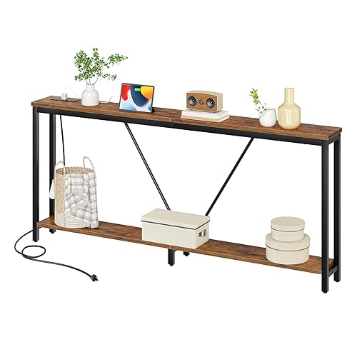 HOOBRO 70.9" Extra Long Sofa Console Table with Charging Station,