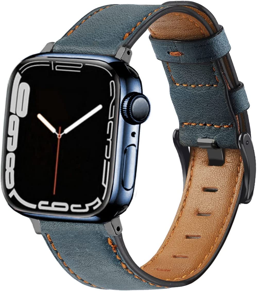 Croiky Retro Leather Strap Compatible with Apple Watch Ultra 2 Strap 49mm|45mm|44mm|42mm, Genuine Leather Vintage Band for iwatch Series 9 Ultra SE2 8 7 6 5 4 3 2 1 (Blue) (B0C4JQWNMK) Amazon Price History, Amazon Price Tracker