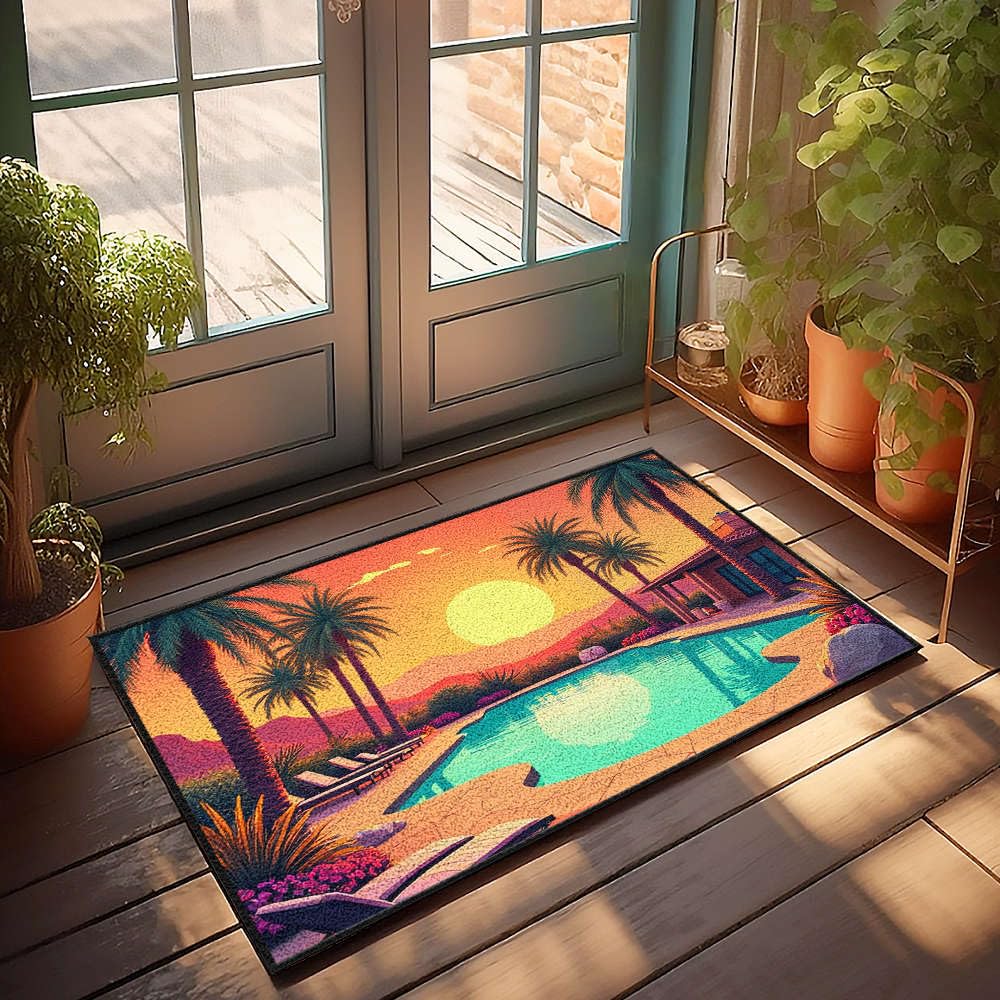 Tapis de porte d'entrée d'extérieur antidérapant déco piscine pour entrée propre