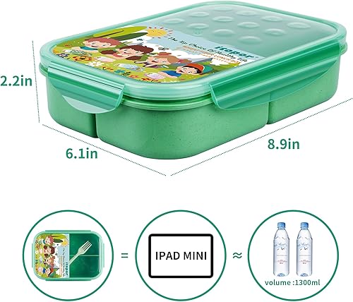 Miniatura 3 de Caja Bento de paja de trigo, lonchera sin BPA para niños y adultos, contenedor de almuerzo de 3 compartimentos a prueba de fugas con tenedor