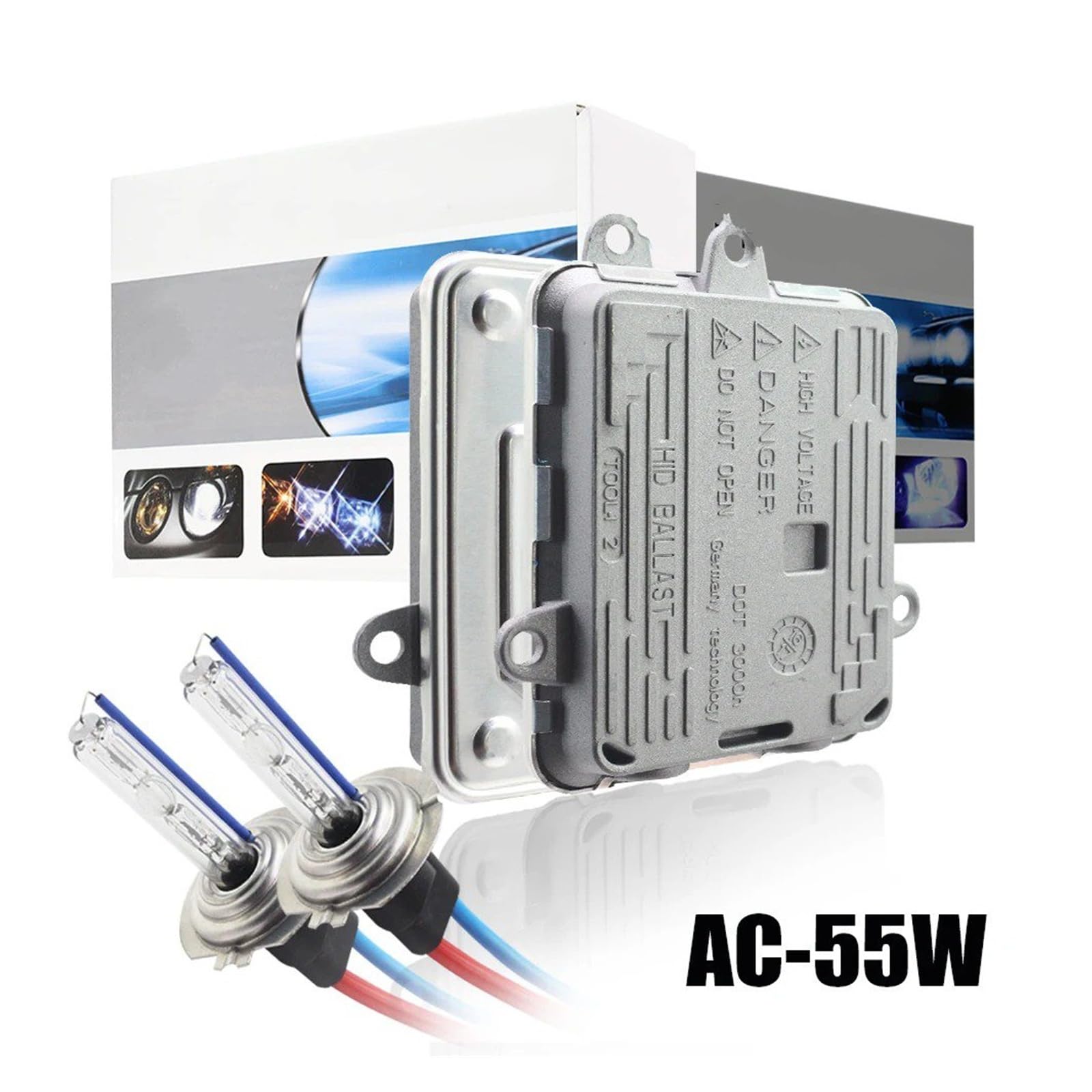 Kit Luz Xenón HID Balastro CA + Bombilla 55W 3000K-8000K para Faro Antiniebla H1 H3 H7 H8 H11 9005 HB3 9006 HB4 881 880 9012 Xenon Ballast Hid(6000K White,9005/HB3)