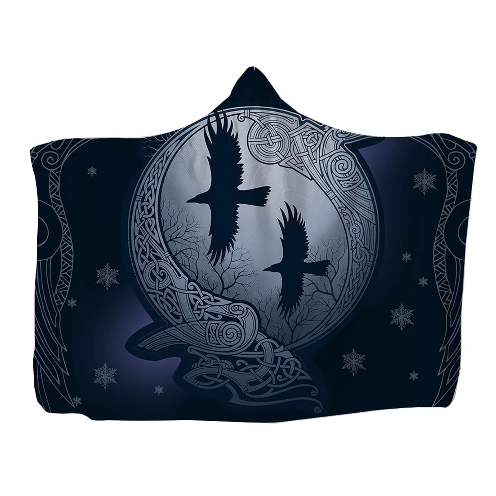 kewing Hooded Throw Blanket Wearable Viking Tattoo Print Flannel Cape Cloak Blanket for Sofa Napping Blankets Childs Adults