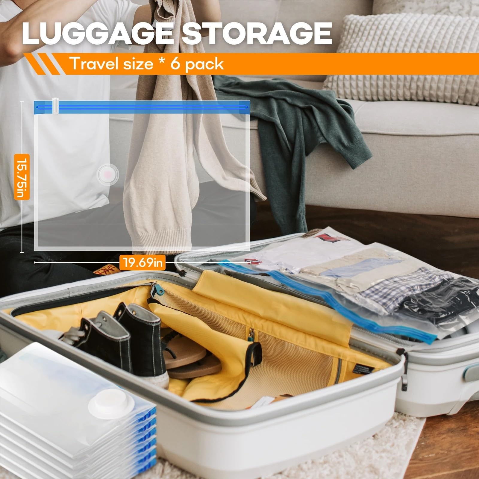 Vacuum Storage Bags Bolsas de almacenamiento al vacío de 6 a 8 piezas, paquete de vacío comprimido portátil que ahorra espacio for viajes, bolsas selladas al vacío for ropa Bolsas Vacio(40X50CM SET)