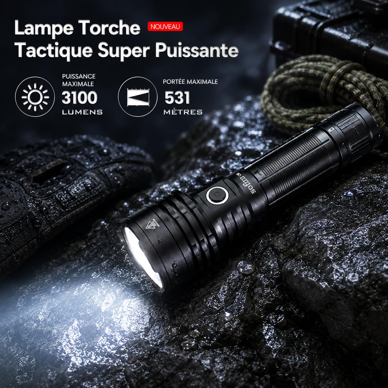 Sofirn C8L Lampe Torche LED Rechargeable,3100 LM Lampe Torche LED Ultra Puissante,Portée de 531m,IPX8 Étanche,USB-C,Interrupteur Latéral + Arrière,Pour Urgence, Recherche et Utilisation en Extérieur
