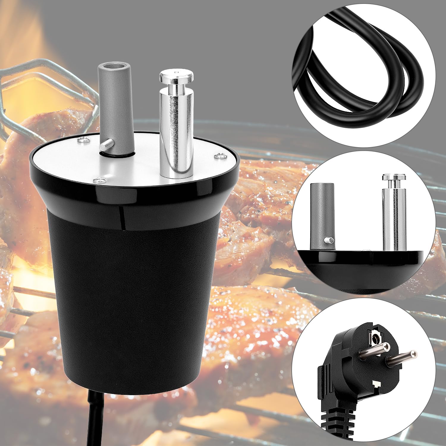 QWORK Moteur de Rôtissoire Électrique FD801B pour Barbecue - Silencieux, Compact, Jusqu'à 6 kg