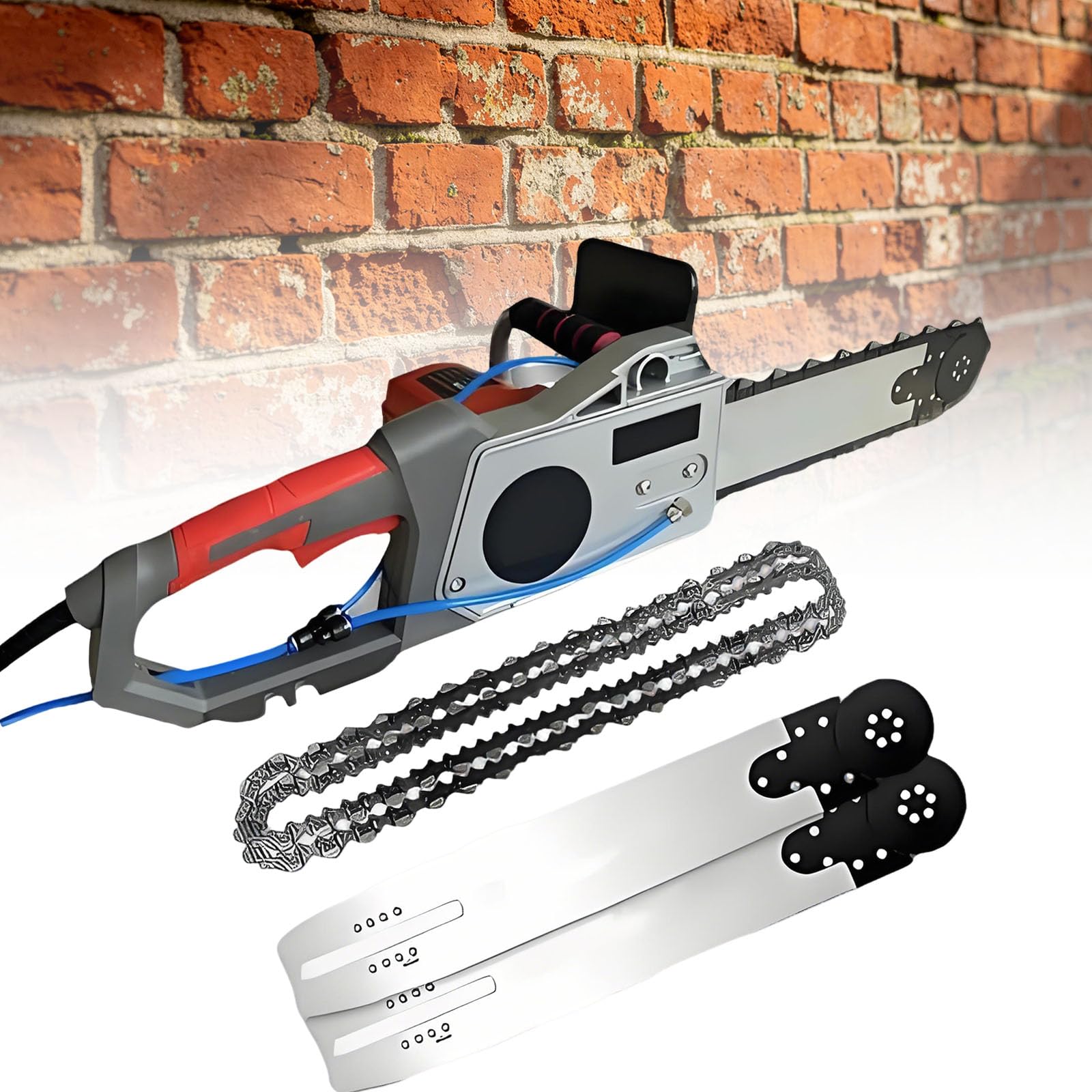 Ymnogjie Multicolor Handheld Brushless Chainsaw,Electric Concrete Chain Saw,Diamond Chain Wall Cutte With Water Fed Dust Suppression,2 Chains/2 Guide Bar,For Granite,Reinforced Concrete 35Cm