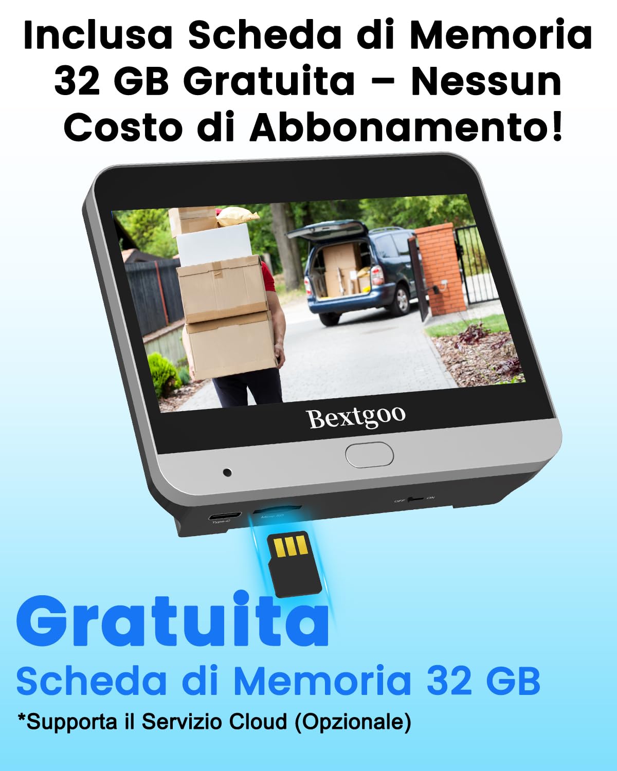 Bextgoo Spioncino Digitale WiFi, 2K Videocitofono WiFi, Display 4,3" Pollici, Batteria 8000mAh, Visione 170°, Visione Notturna, Rilevamento Umanoidi AI, Audio Bidirezionale, Scheda da 32 GB Inclusa