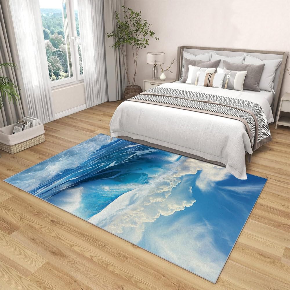Tapis lavable antidérapant 100x120 cm à poils courts doux et vagues 3D pour chambre
