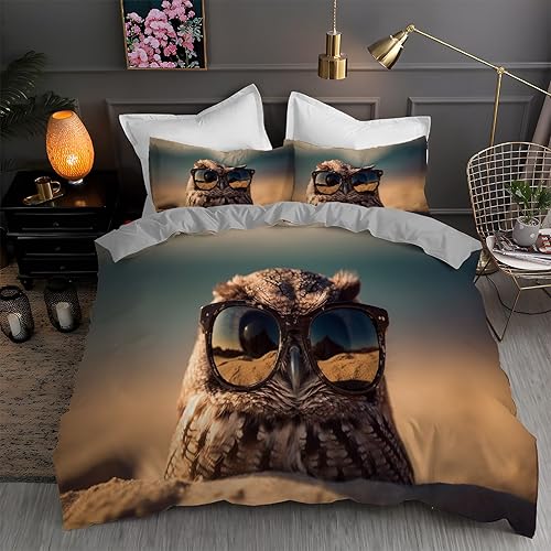 Eye Duvet Cover Full Owl Print Bedding Sets Full Soft Microfiber Comforter Cover and 2 Pillow Shams 20"X26", Bed Set Duvet Covers with Zipper for