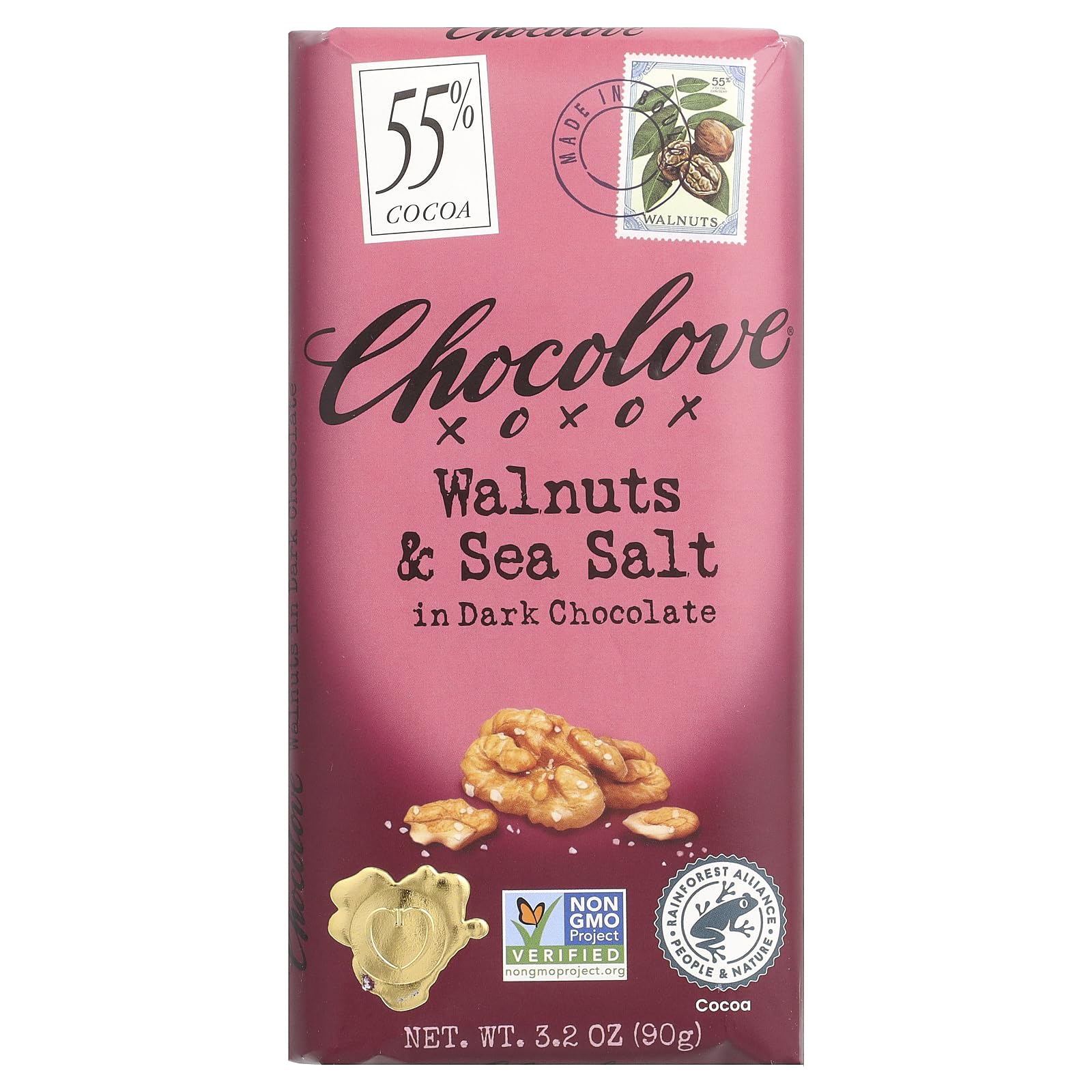 Chocolove Walnuts & Sea Salt Dark Chocolate Bar, 55% Cocoa, 3.2 oz (3.2 Oz, Walnut)
