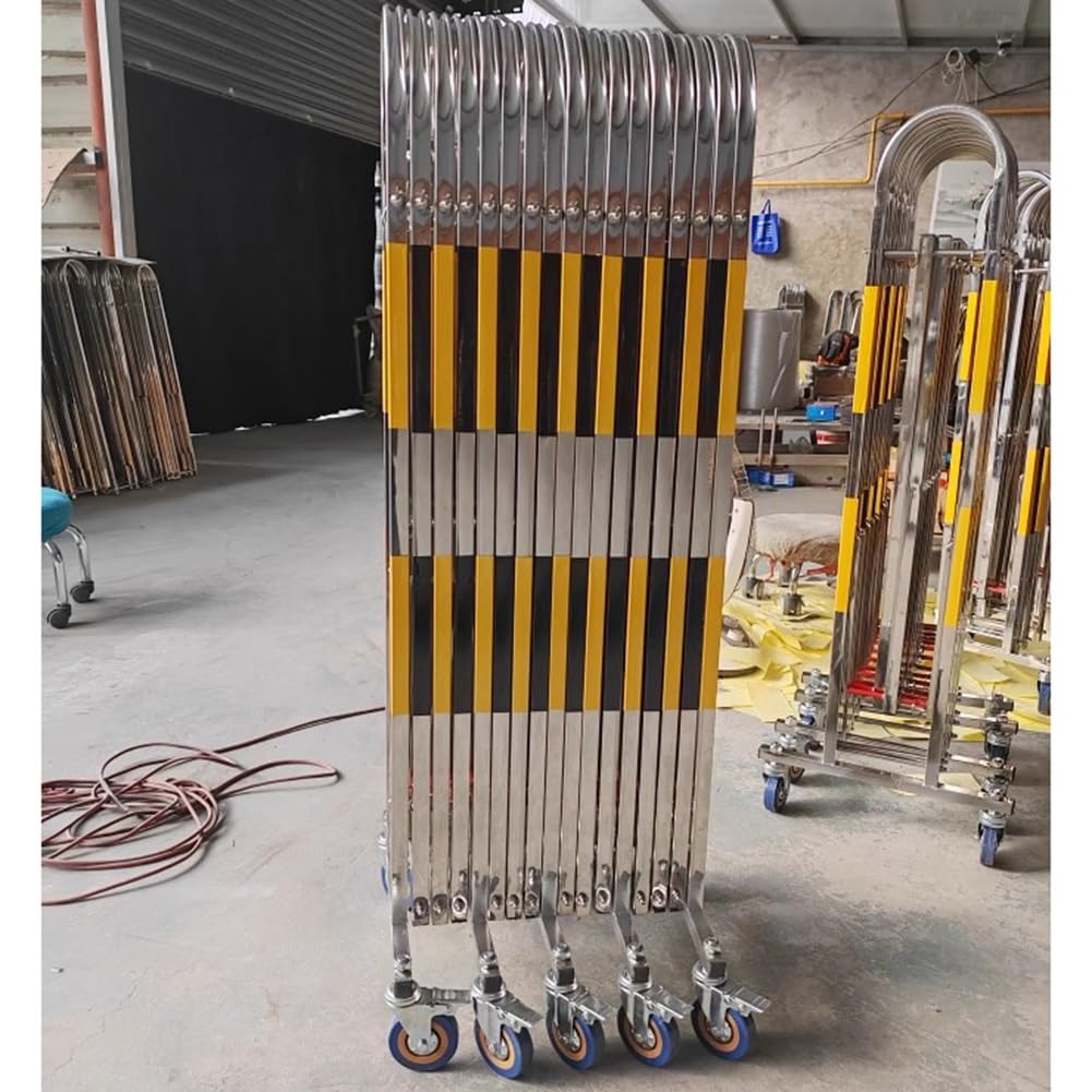 Genérico Barrera de Seguridad móvil Extensible, Valla de tráfico Ajustable de Acero Inoxidable, Barrera versátil para el Control de multitudes, Puerta metálica Industrial (Amarillo-Plateado, 1,5 x 7