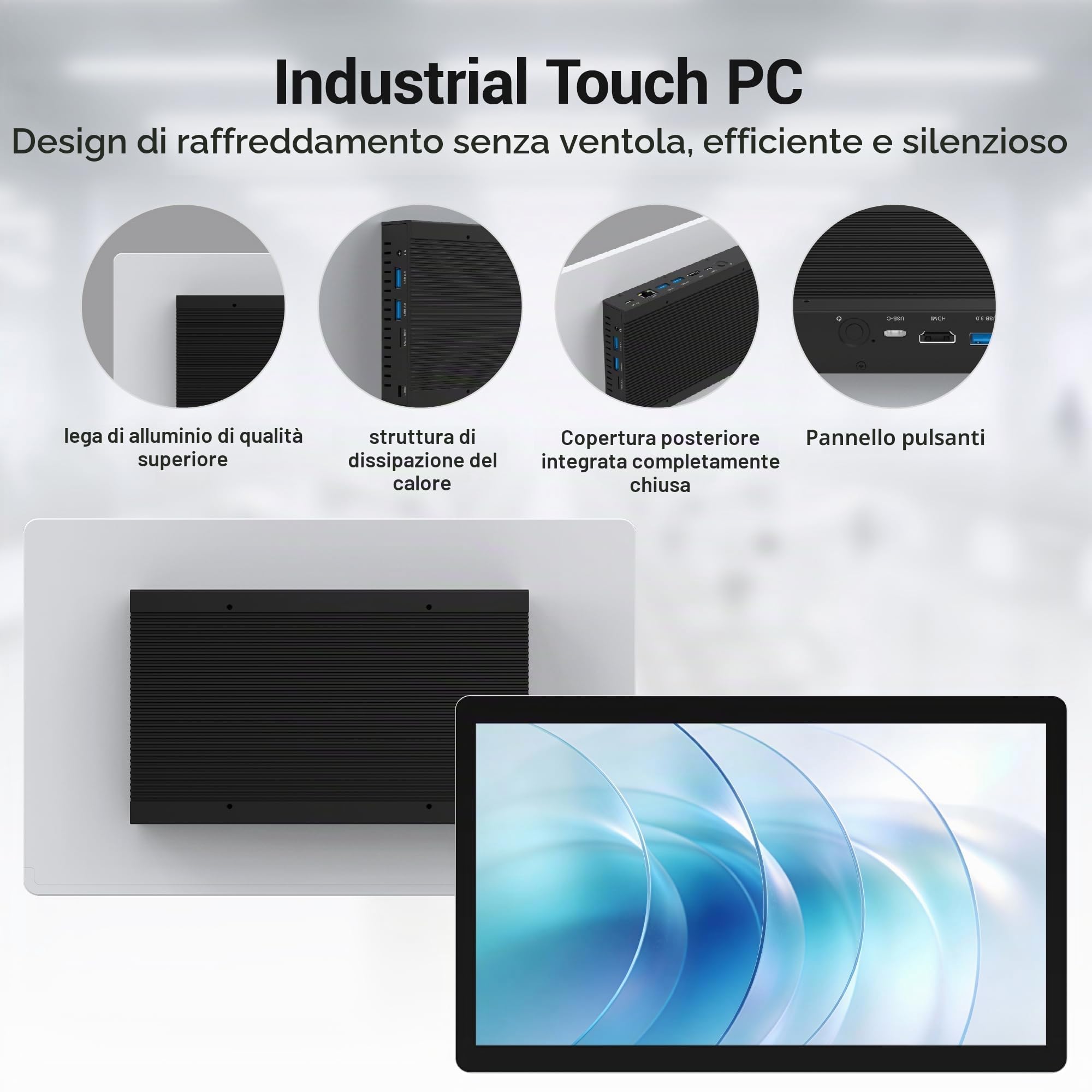 Pannello PC All in One HEIGAOLAPC Win11 Pro, monitor touch screen da 13,3 pollici, N5100, 8 GB RAM, 128 GB ROM, PC integrato Touchscreen 1920 x 1080, Wifi5.0, USB3.0 x 4, RS232, HDMI2.0, USB Type-C