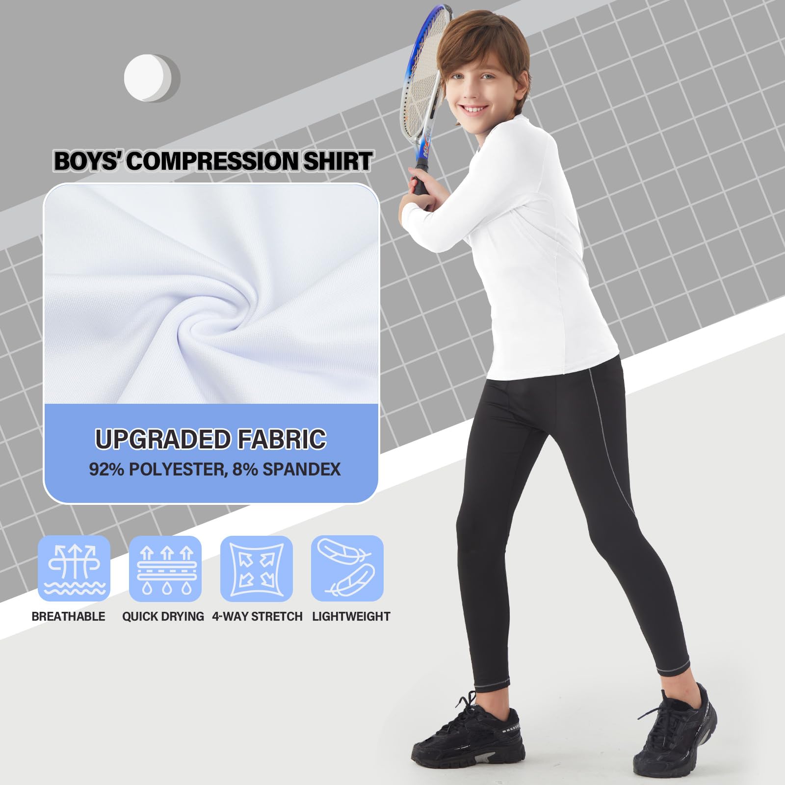 MEETYOO Maglia a Compressione per Ragazzi Lunga Camicie a Compressione per Bambini Maglietta Intima Sportiva Base Layer Traspirante ad Asciugatura Rapida Adatto per Corsa,Palestra,Basket,Calcio