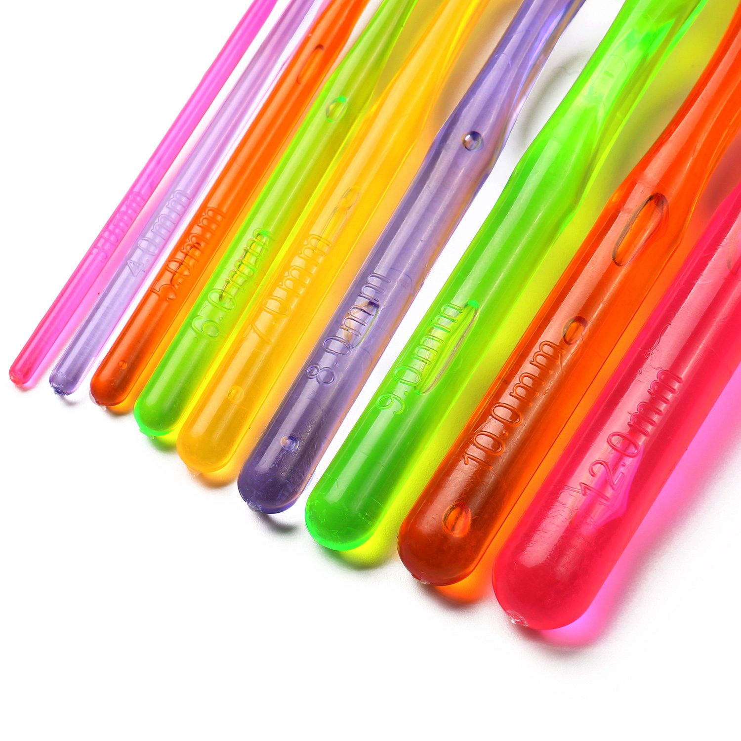 Luxbon 9 Sizes MultiColoured Acrylic Plastic Crochet Hooks Needles Set