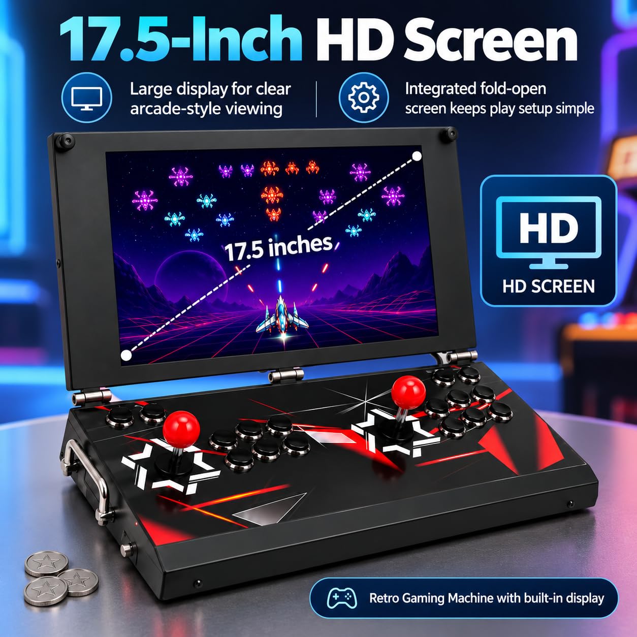 Console di Giochi Arcade Portatile, 26.800 Giochi, Schermo HD da 17,5