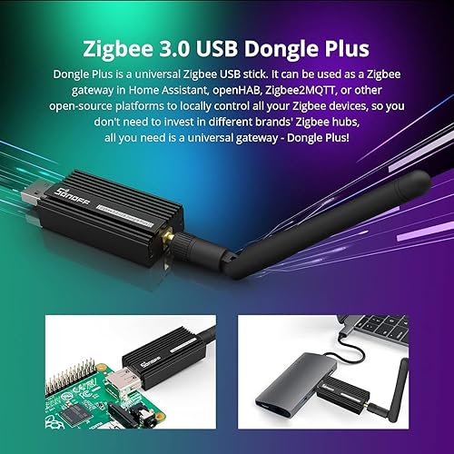 Miniatura 2 de SONOFF Zigbee 3.0 USB Dongle Plus-E Gateway, adaptador USB inalámbrico universal Zigbee con antena para asistente doméstico, abierto HAB,