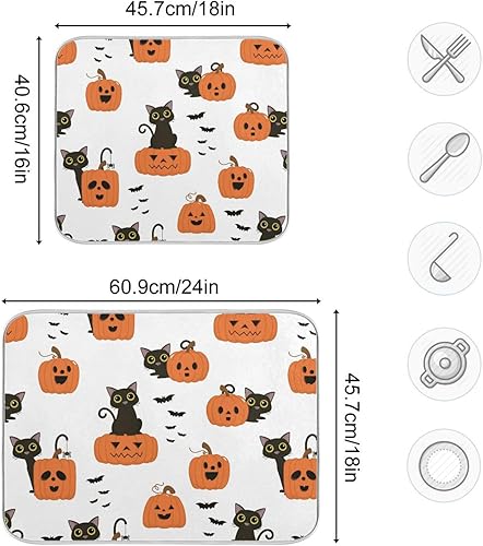 Miniatura 3 de Halloween Cute Black Cat Drying Dish Mat Kitchen Pads For Counter Kitchen Accessories For Countertop Tapete Para Cocina 16'' x 18''