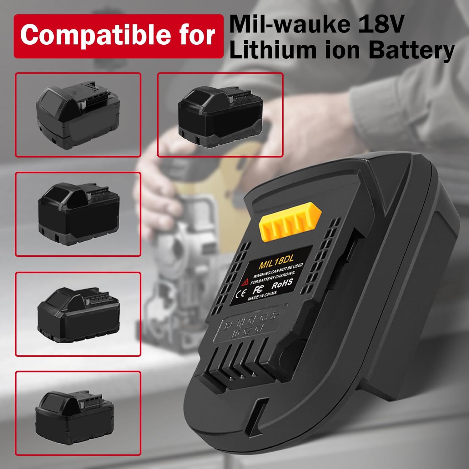 Adapter MIL18DL for Milwaukee 18V Battery to for Dewalt 20V Tools, Convert for M18 Battery to for Dewalt 20V Tool Use - Image 2