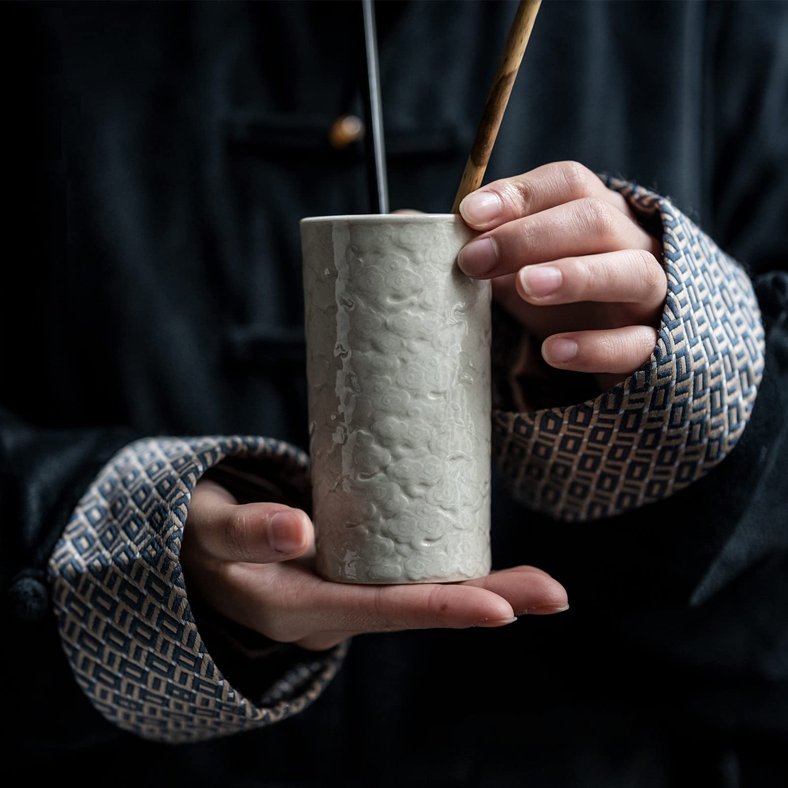 Tazza di penna in ceramica in ceramica decorativa,porta penna,supporto per la scrivania,tazza di matita modello nuvole per ragazze bambini
