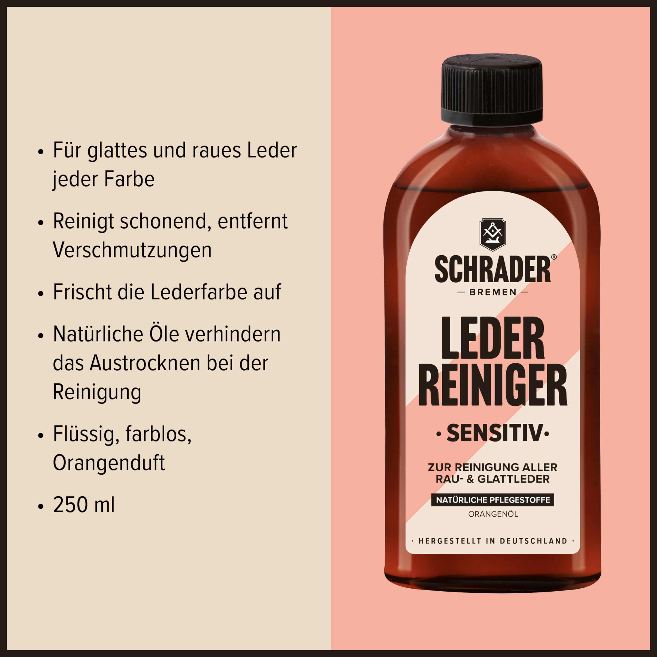 Schrader Reitsport Lederpflege - Pflegeset für strapazierte Reitkleidung und Reitzubehör - Lederreiniger und Lederbalsam für Glattleder - 5-teilig - Made in Germany