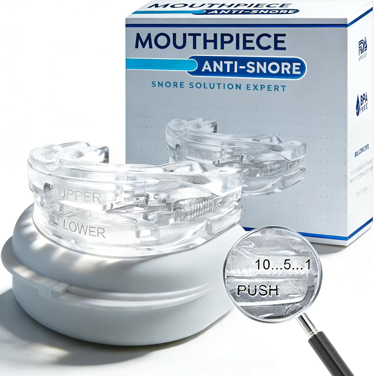 Anti Snoring Devices,Adjustable Snore Solution,Mouth Guard,Effective Snoring Solution Anti Snoring for Men and Women, Snore Guard,Night Guard for Grinding Teeth - White