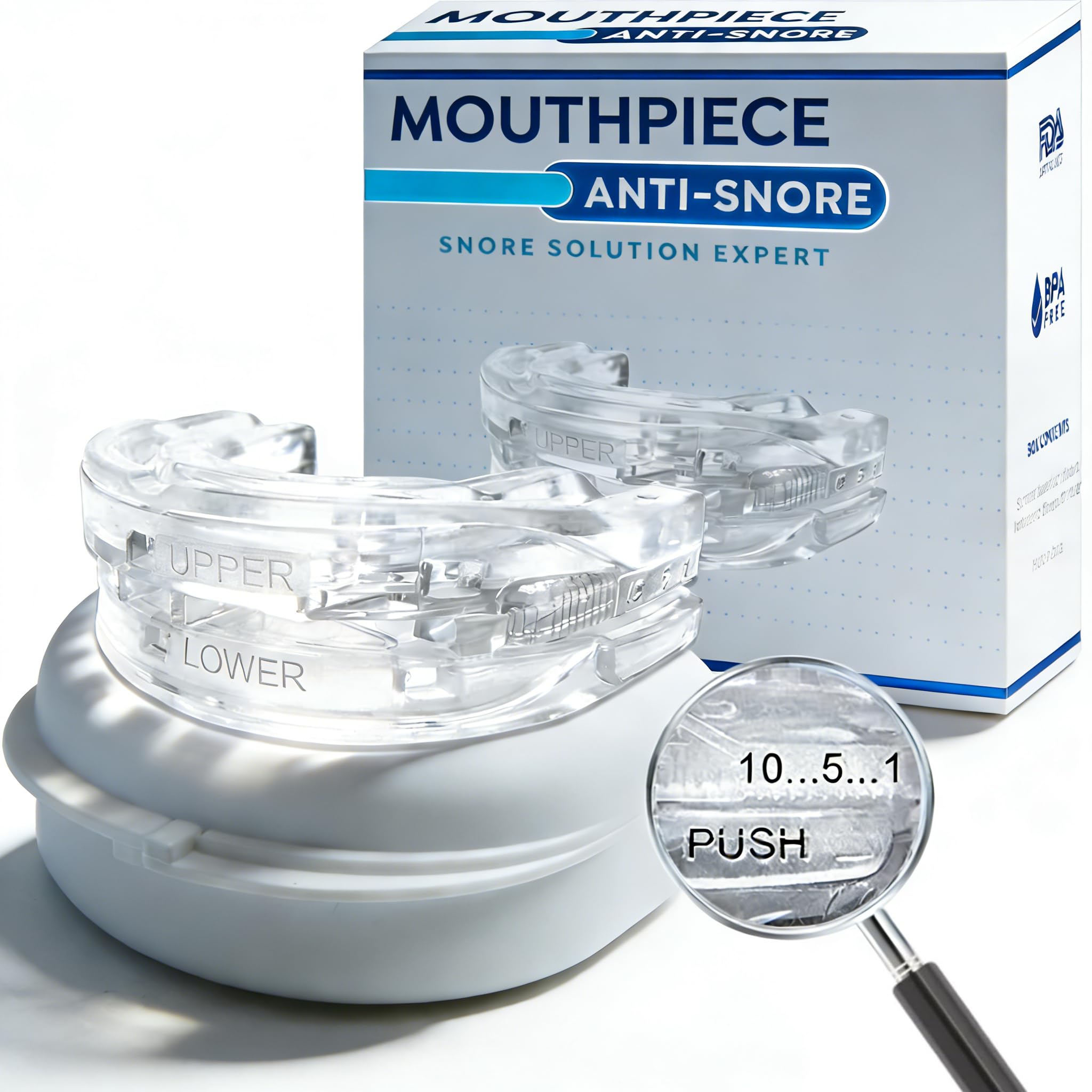 Bite Antirussamento,Bite Bruxismo notturno,Bite notte regolabile,Accogliente, Favorisce la Respirazione,Migliora La Qualità Del Sonno,Antirussamento,Anti Russamento uomo-White