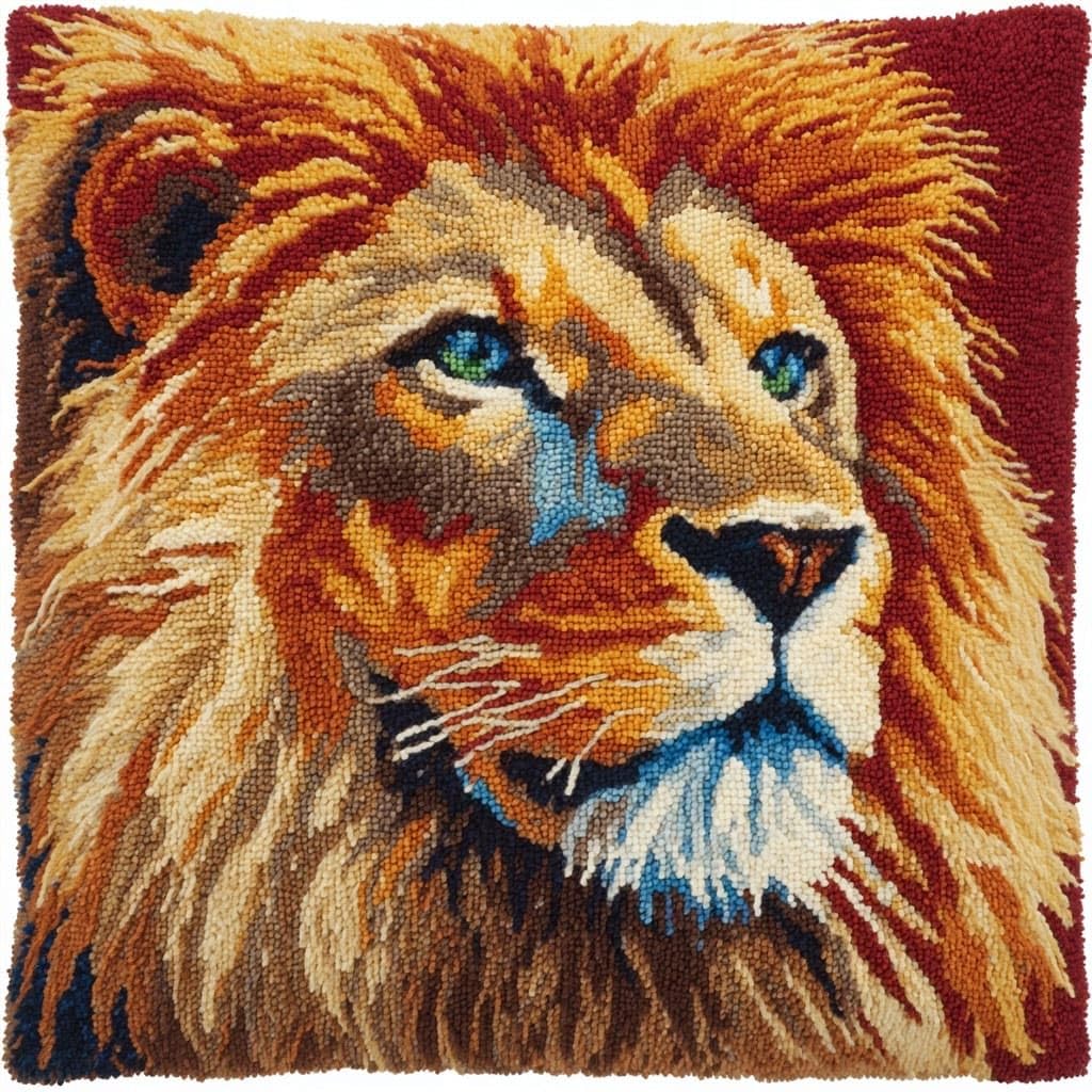 Henypt DIY Latch Hooking Pillow Kits Lion
