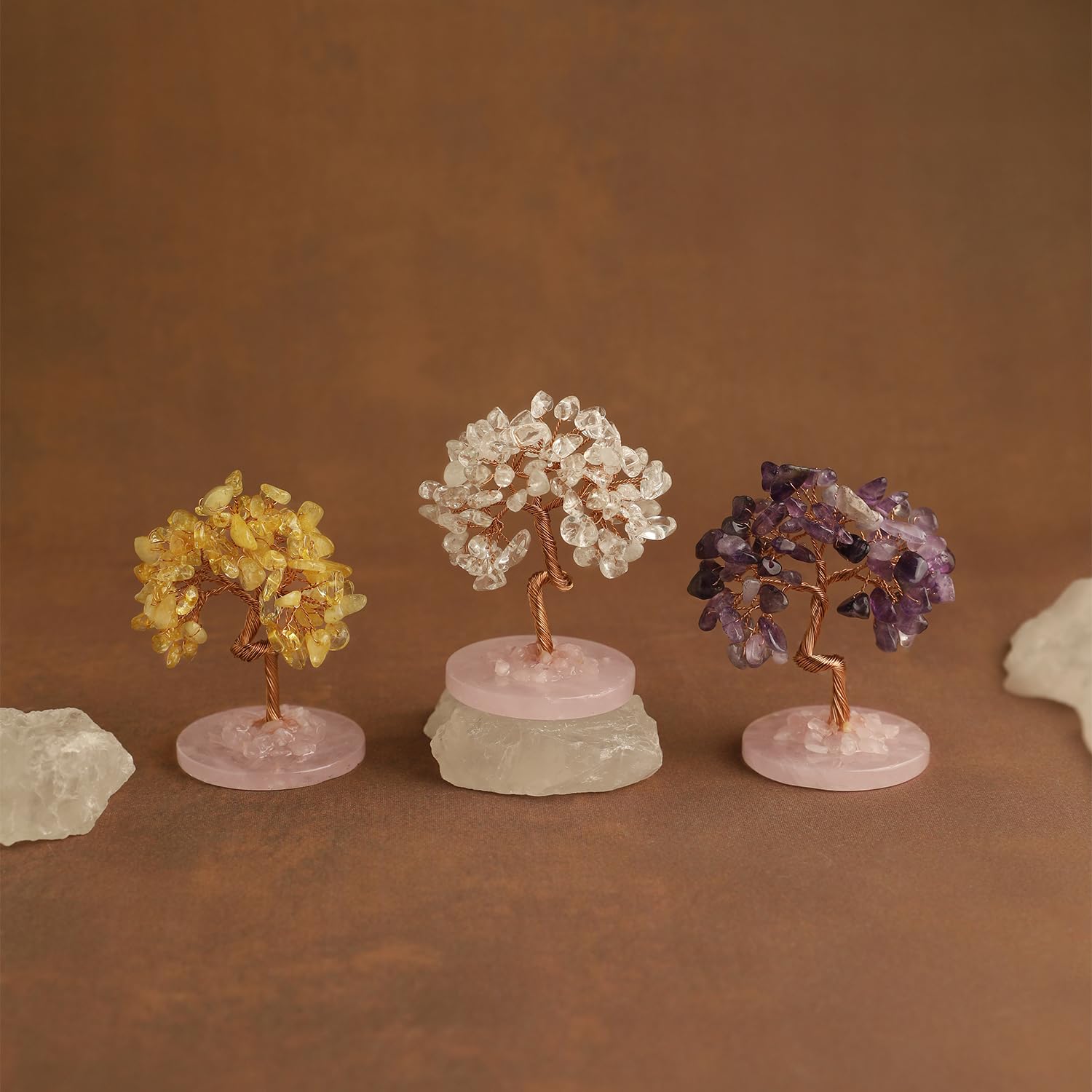 Arbre de Vie en Cristal Lot de 6 Arbres en Pierres Naturelles Chakra Quartz Rose Améthyste Citrine Cornaline Cristal de Roche Décoration Maison Feng Shui Cristaux de Guérison Idée Cadeau Spirituelle
