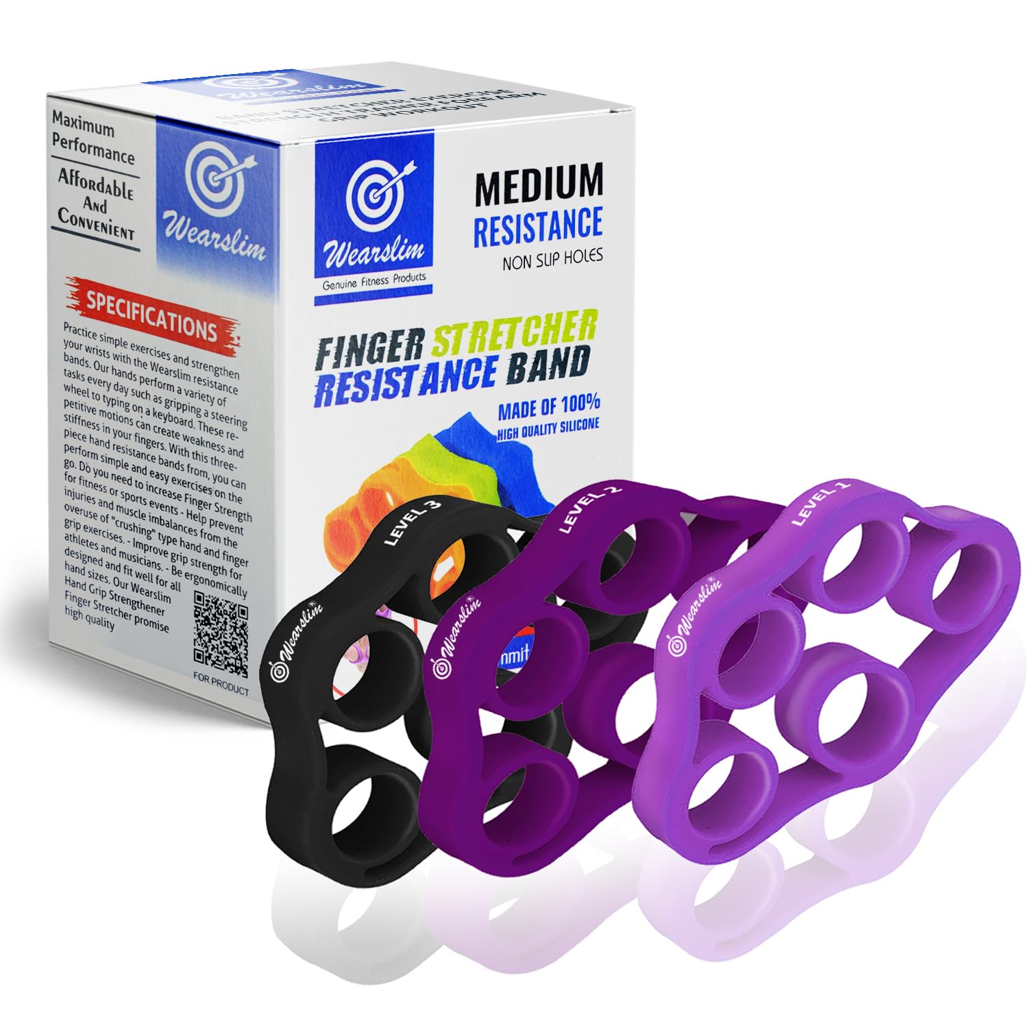 Wearslim Professional Hand Grip Strengthener, Finger Gripper Exerciser For Hand Grip, Wrist & Palm, Silicone Finger Stretcher With 3 Resistance Levels (Multicolour, Set Of 3)