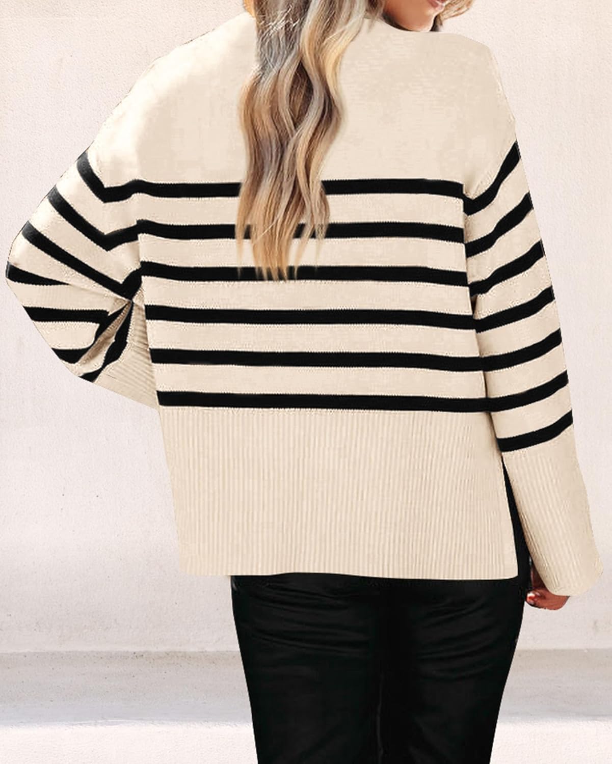 KIRUNDO Women's Striped Knit Oversized Fall Sweaters 2026 Trendy Clothes Crewneck Winter Pullover Sweater Side Split - Image 5