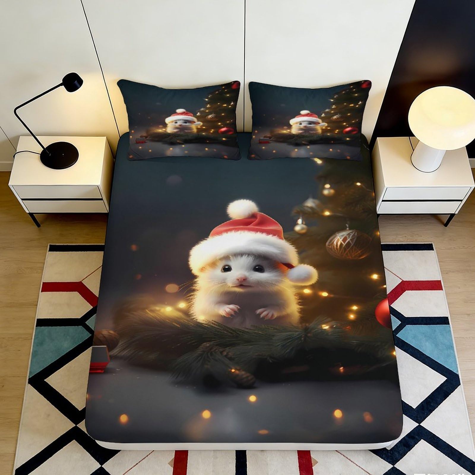 Pnayamiorkfel Style-10 3D Printed Christmas Hamster Fitted Sheet Microfiber Soft Cute Tree Bed Cover For Bedroom Guest Room Decor 90X200x25cm