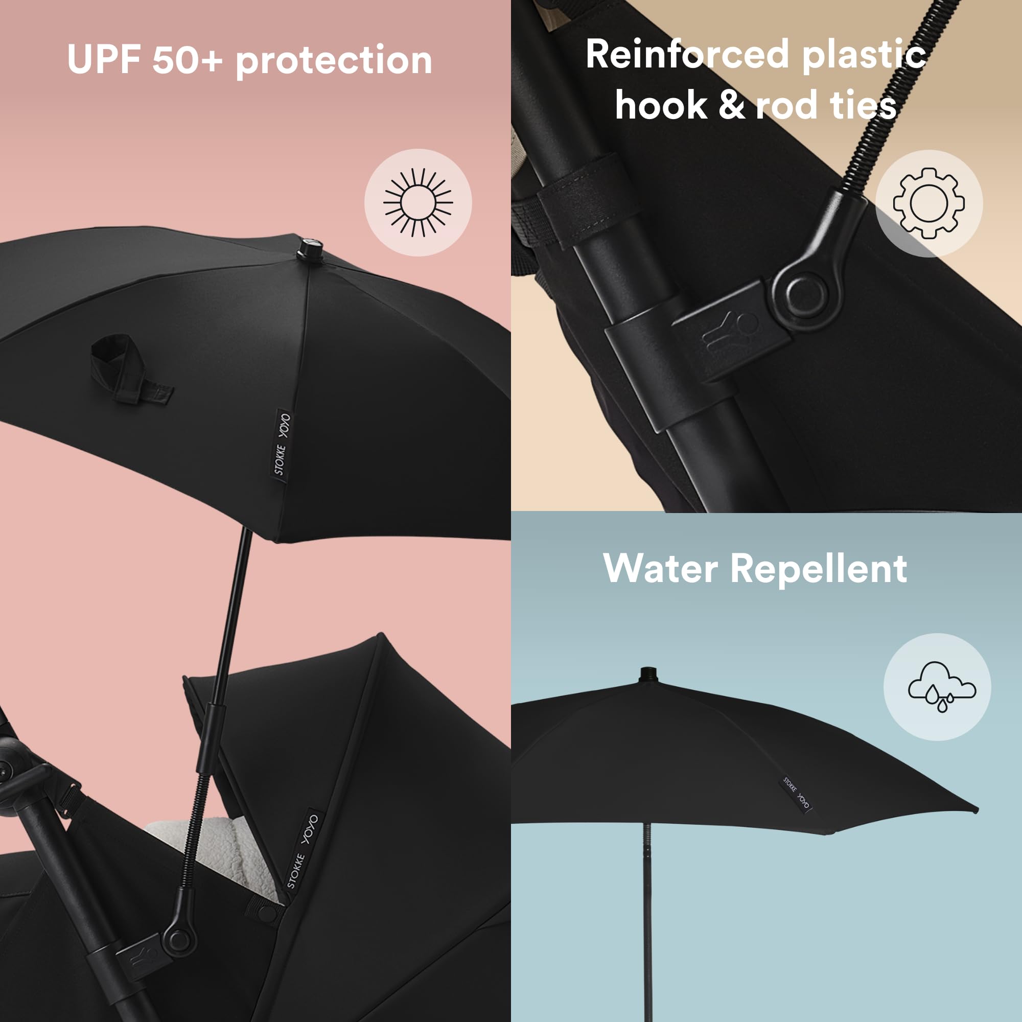 Stokke YOYO Parasol, Black, UPF 50+ Protection, Enhanced Opacity, Use on YOYO Stroller with 0+ Newborn Pack - Image 3