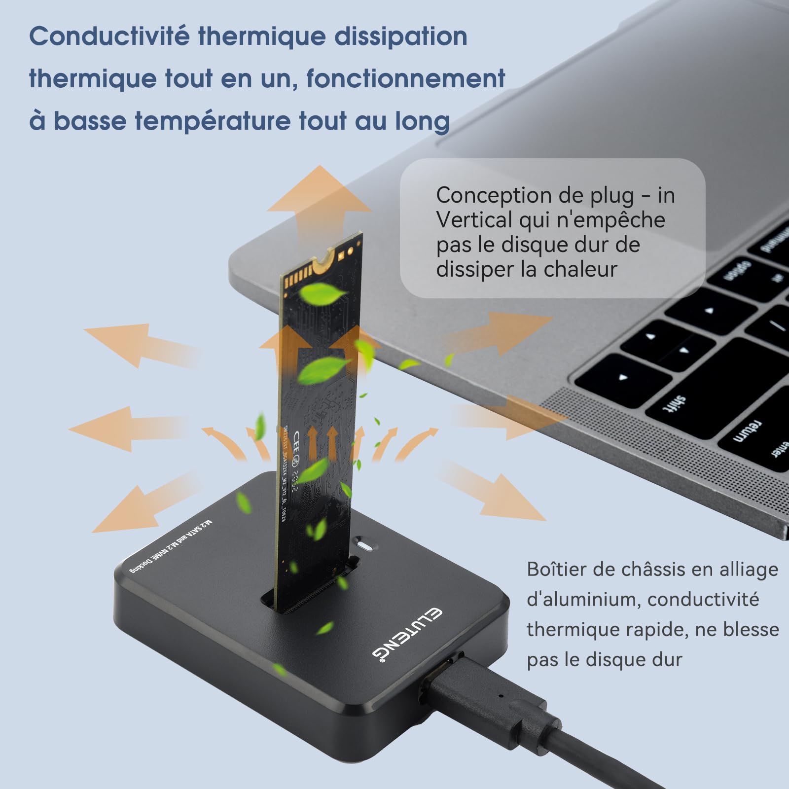 ELUTENG Station D’Accueil M.2 NVME & SATA, Boîtier Externe SSD NVMe USB 3.1 10 Gbps vers USB pour clé M-Key B&M-Key, Adaptateur Double Protocole pour SSD 2230/2242/2260/228
