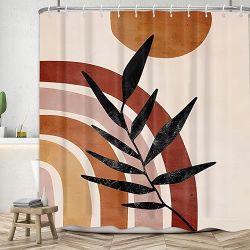 Miniatura 7 de Famiffty - Cortina de ducha abstracta de mediados de siglo, cortina de ducha bohemia de 72 pulgadas de ancho x 72 pulgadas de largo, diseño de arco