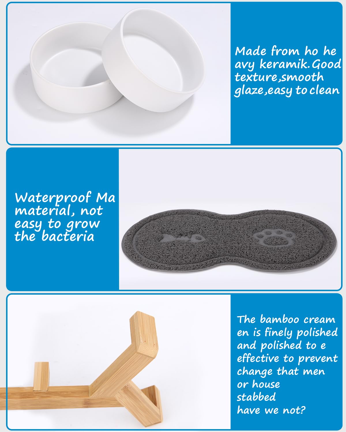 Ciotole Per Cani E Gatti In Ceramica | Set 2 Ciotole 400ml Con Base In Legno | Antiscivolo | Grigio - Foto 11