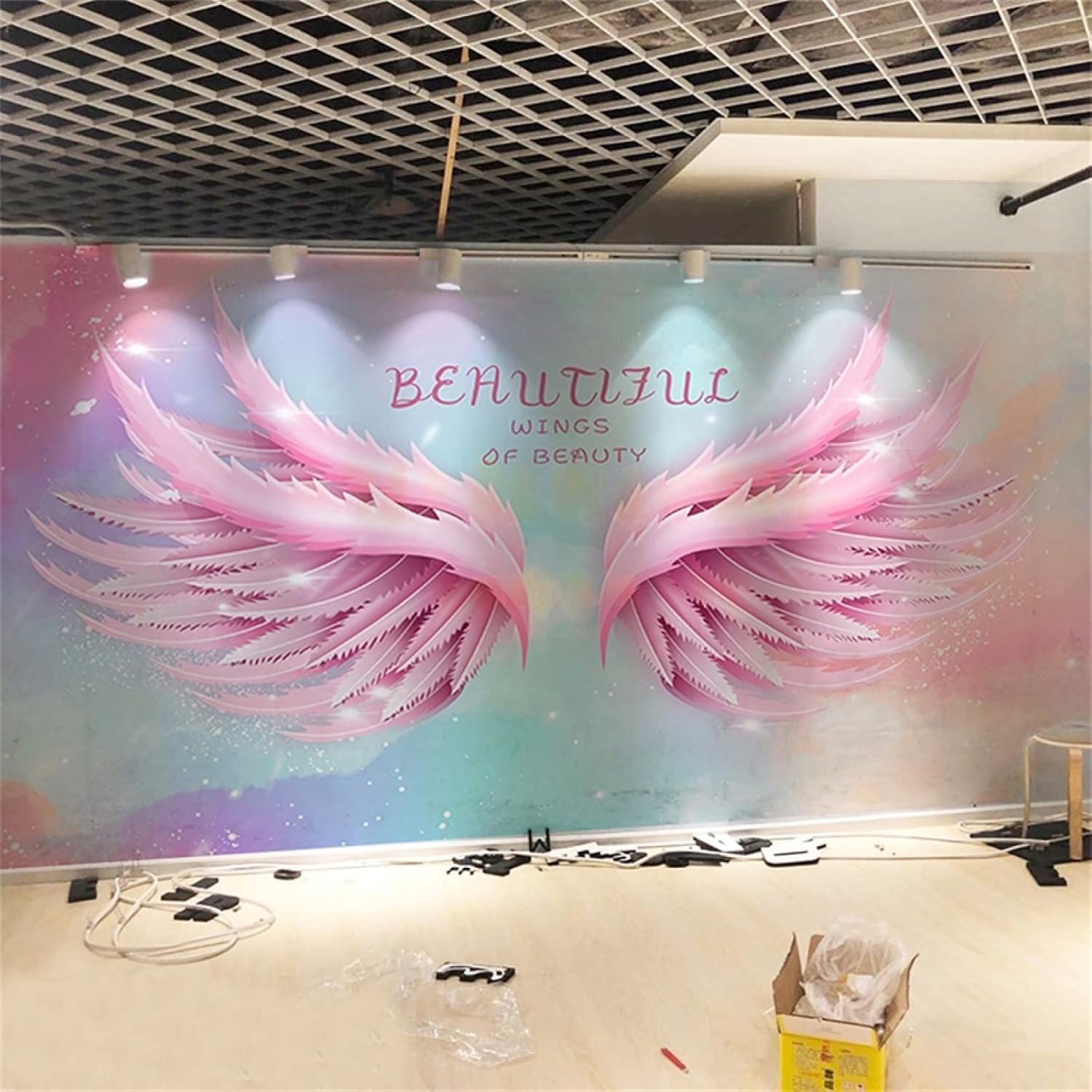 XLMING Pink Angel Wings 3D Wallpaper Home Study Office Dining Room Sofa Bedroom Living Room TV Backdrop-200cm×140cm