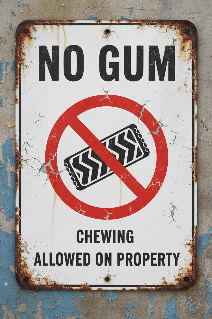 Wall Decor No Chewing Gum Allowed On Property Sign Caution Sign Board Vintage Uv Coated Drilled Holes Aluminum Metal Signboard Advertisement 8"x12" Signs Plates Printed
