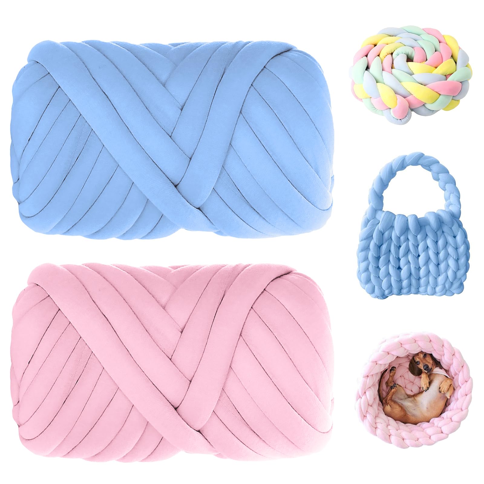 2 Pezzi Filato Gigante, 500g Filato Marshmallow, 25mm Filato Grosso Per Borse, Filo Tubolare Grosso Lavabile, Per Coperte A Mano, Cestini, Nidi Di Animali Domestici