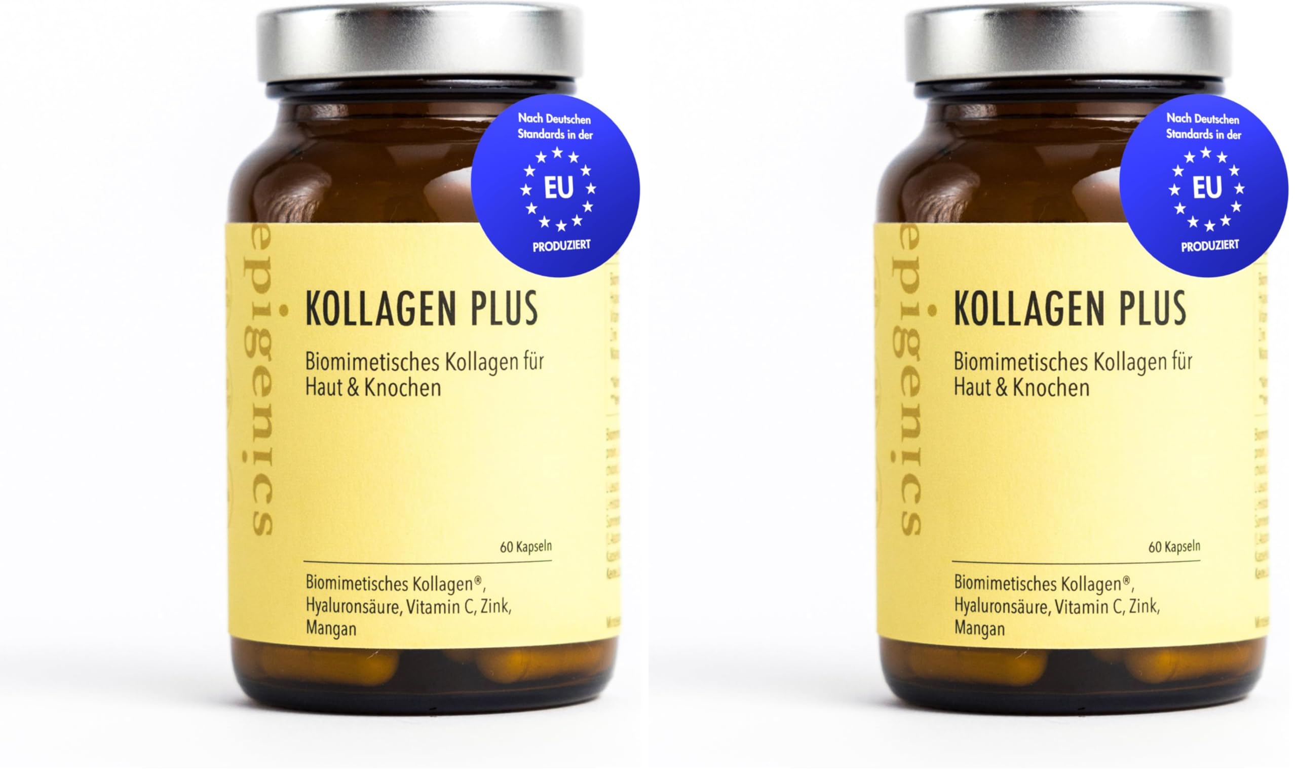 Epigenics Kollagen Plus Kapseln mit Hyaluron (für 30 Tage) - veganes, biomimetisches Collagen - vegan Kollagen + Komplex Tabletten für Haut, Haare, Nägel, Gelenke & Knochen (Packung mit 2)
