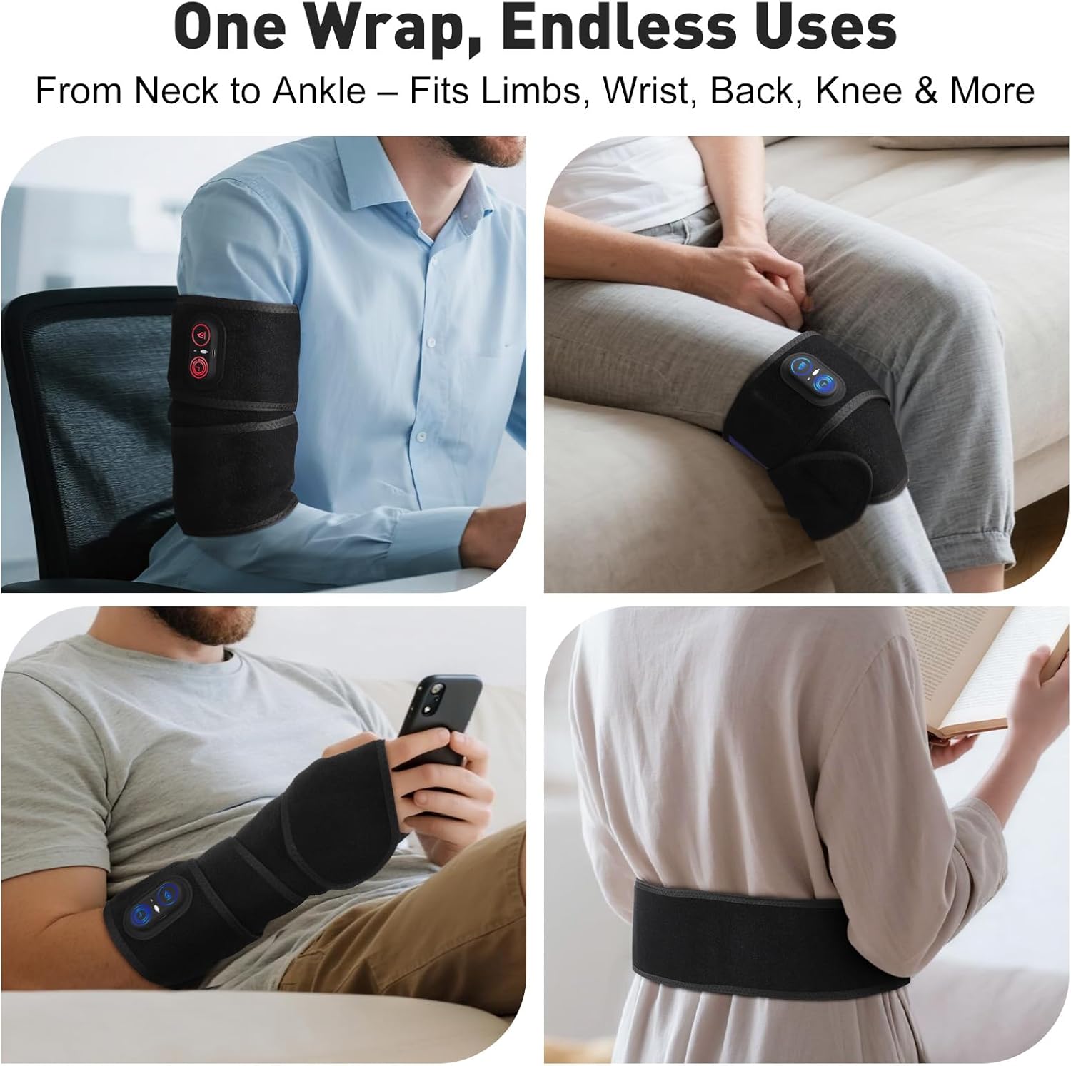 Cordless Elbow Heating Pad for Tennis Elbow Relief, Heated Elbow Wrap, Arm Heating Pad, Arm Pain Relief, Heating Pad Wrap Around, Black