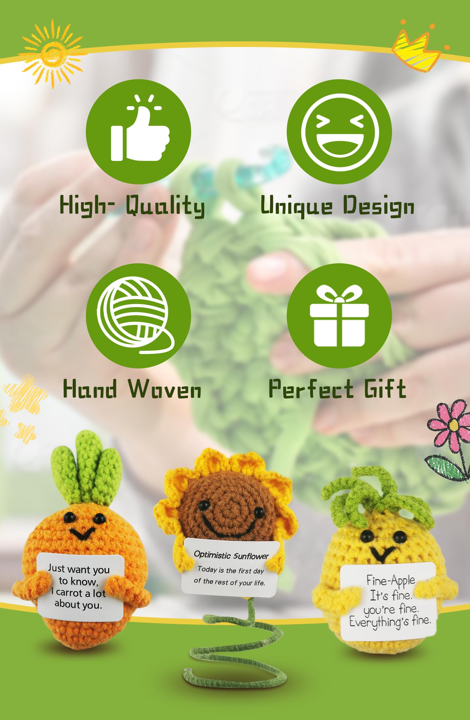 Handcrafted Emotional Support Potato Doll - Crochet Knitted Toy With Encouragement Card