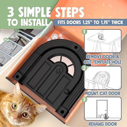 Miniatura 4 de Puerta interior para gatos Meow Manor, sin solapa, puerta interior para gatos de hasta 20 libras, fácil instalación de bricolaje, instalación segura