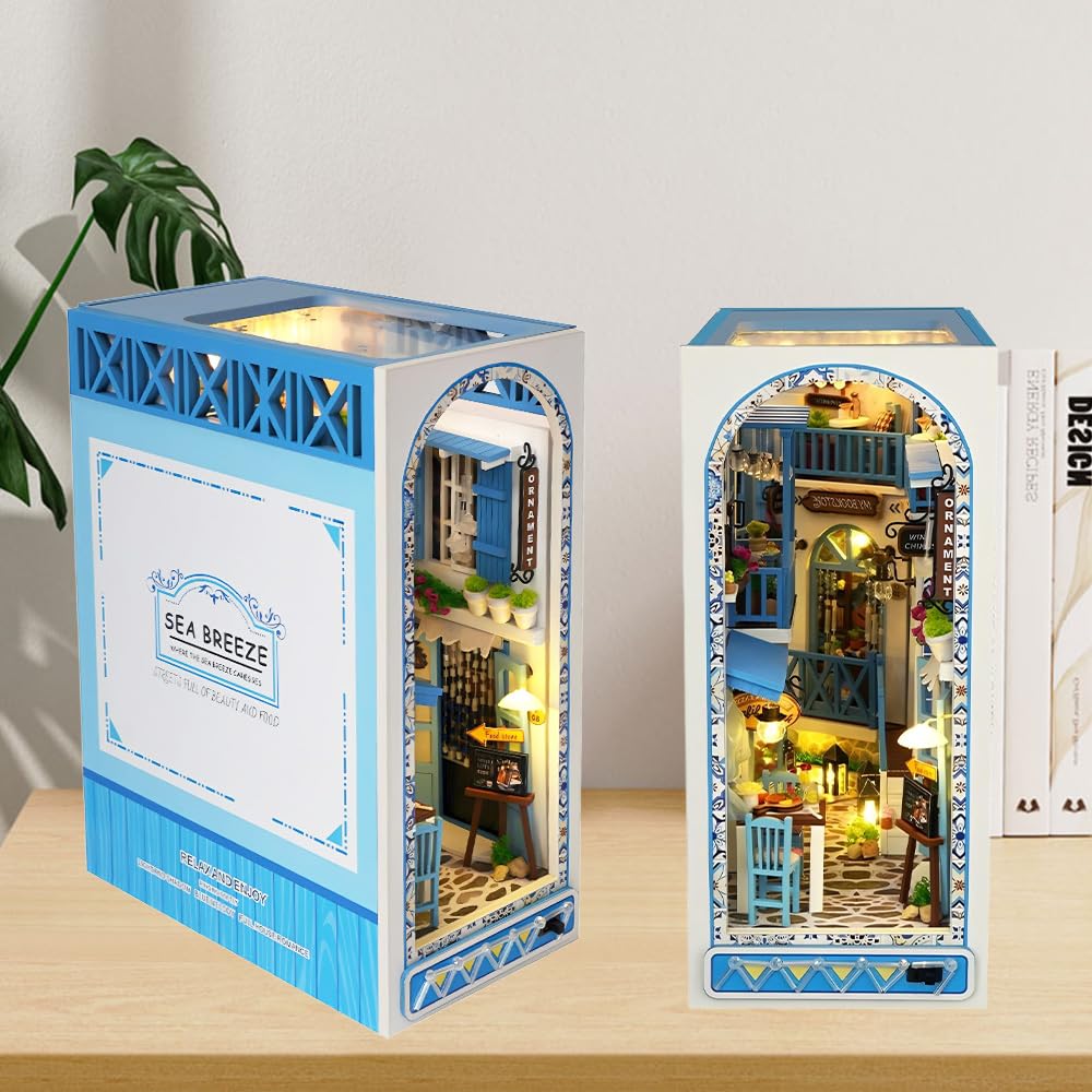 Book Nook Kit, Miniature da Costruire DIY Booknook, Booknook Diorama, Fermalibri in legno 3D, con Luci Decorazione Libreria Casa Modellismo da Costruire Adulti Diorama Modellismo