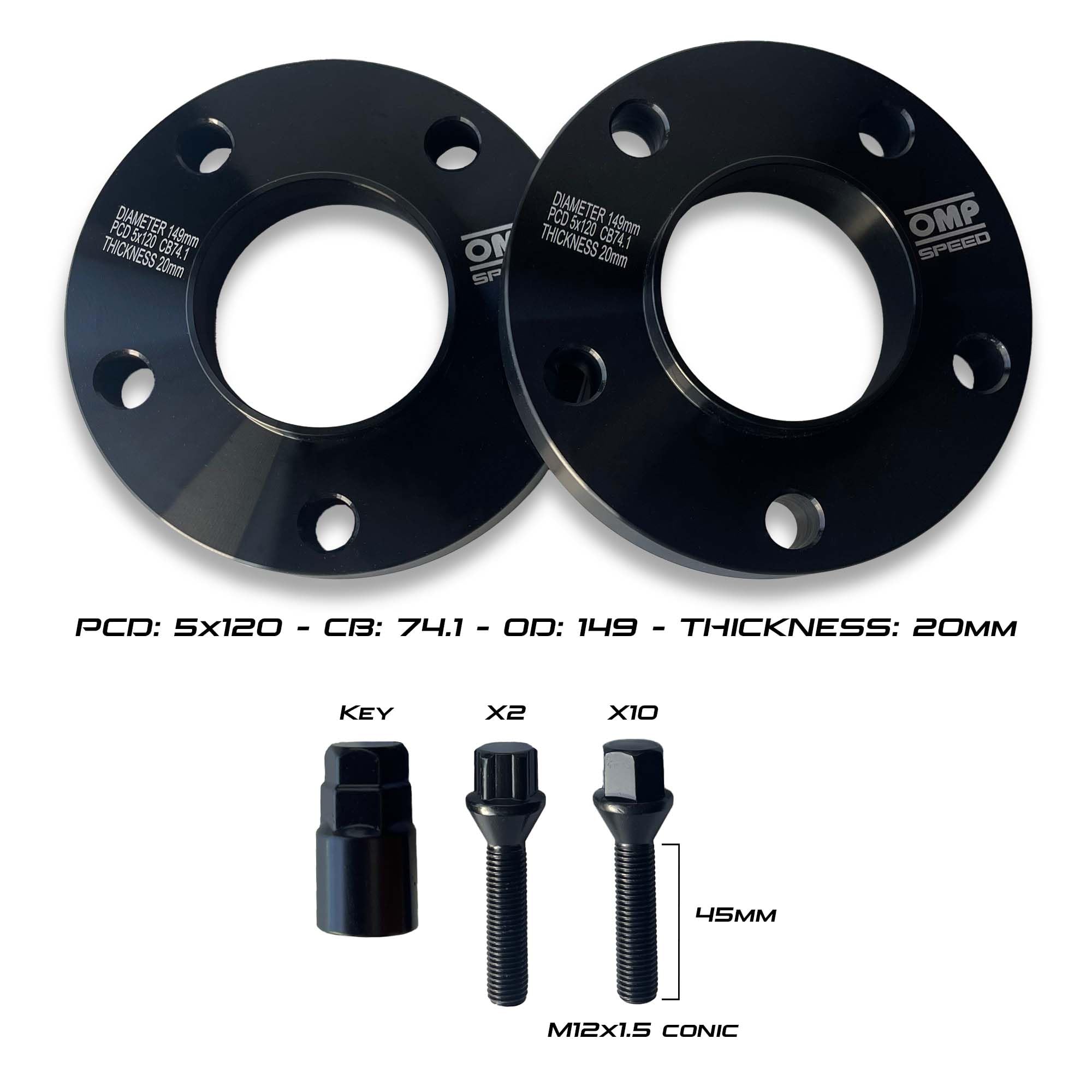 OMP Speed Jeu De 2 Élargisseurs De Voie 20 Mm PCD 4x108 CB 57,1 - Entretoises Roue Aluminium Noir