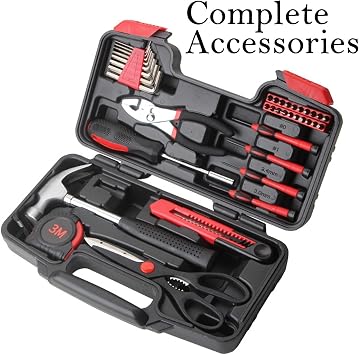 Home Tool Box Kit Tool Box Sets 39 Piece Socket Wrench Auto Repair Tool Box Combination Package Mixed Tool Box Set Hand Tool Box Kit with Plastic Tool Boxbox Storage Case